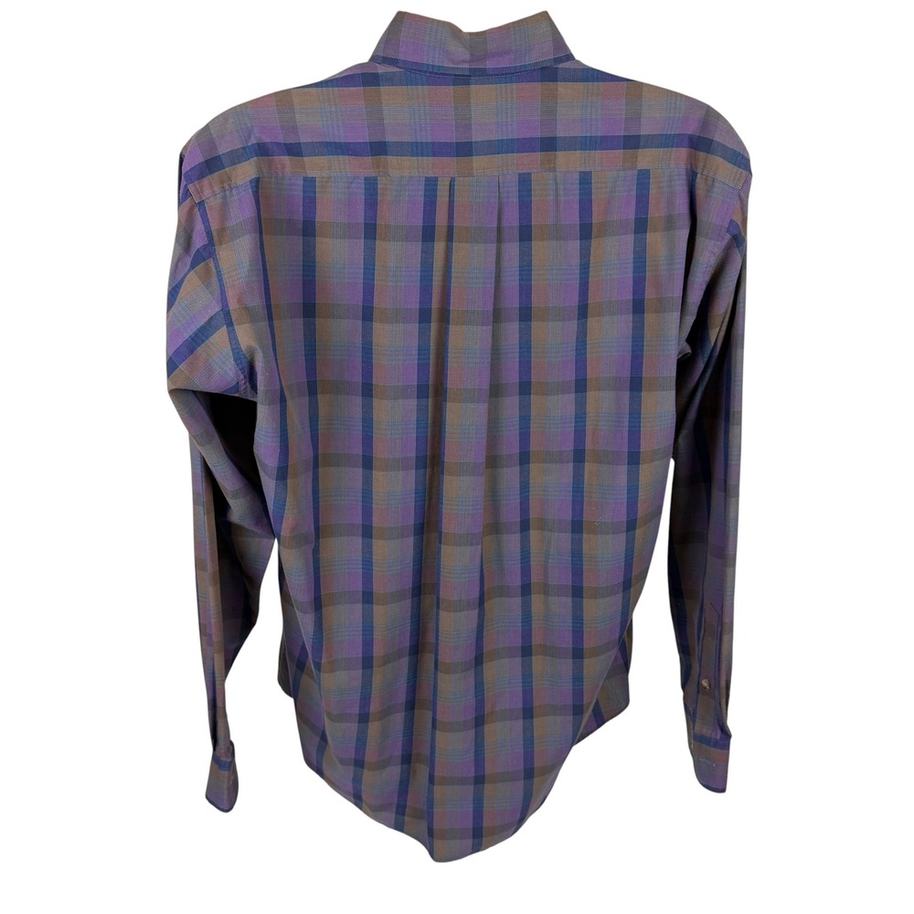 Cambridge Classics Men's Large Purple Brown Plaid Long Sleeve Button Down Shirt - Picture 3 of 8